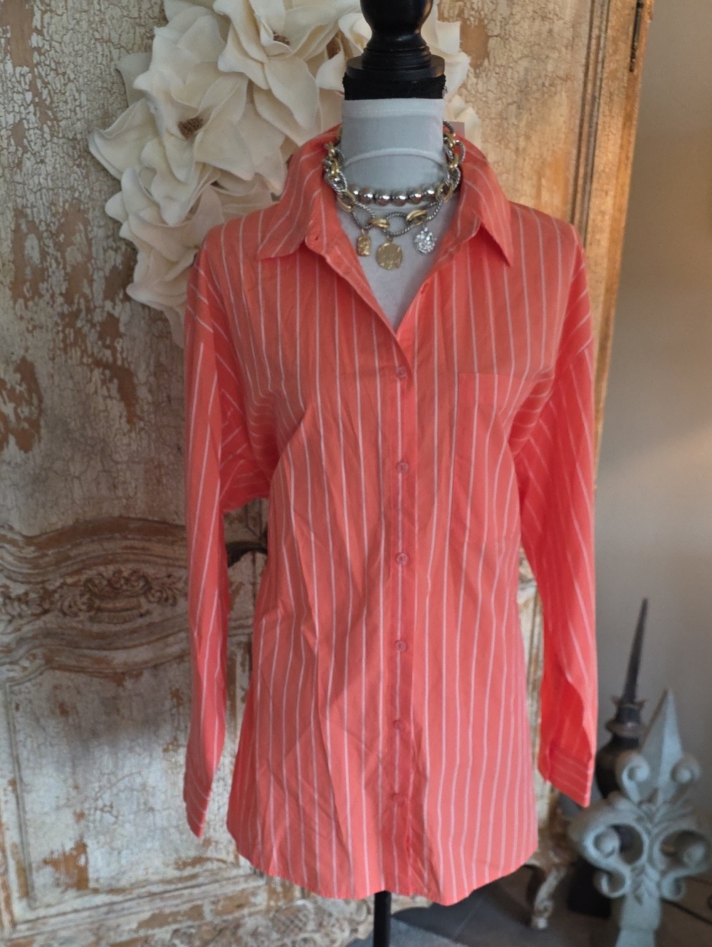 a new day Orange and White Striped Button-Down Shirt